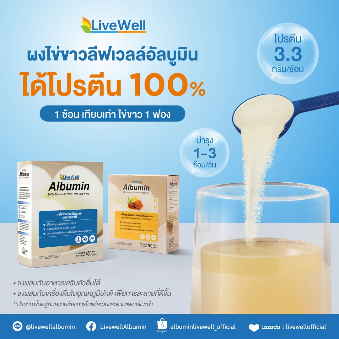“ไข่ขาวผงชนิดชงดื่ม” ชงดื่มง่ายได้โปรตีนเต็มๆ 100% ทุกช้อน!